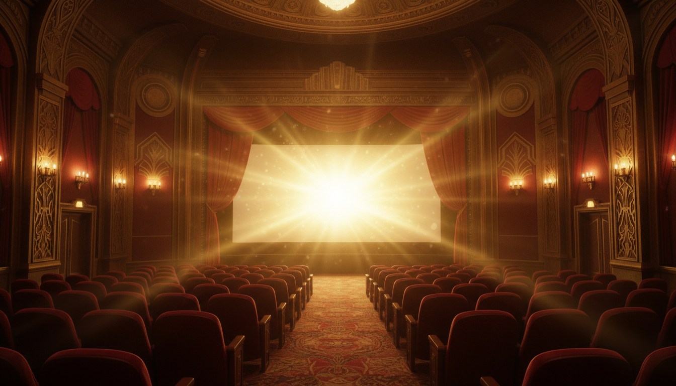 Cine interior con cortinas rojas